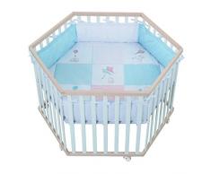 roba 0232BCS186 Roba Parc à 6 angles avec tapis de protection & roulettes, grilles bébé en bois bicolore, naturel/blanc, multicolore