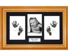 Anika-Baby BabyRice Kit empreintes de pieds et mains de bébé avec impression noire sans encre/cadre en bois de pin miel avec support noir