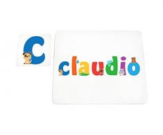 Little Helper LHV-CLAUDIO-COASTERANDPLACEMAT-15IT Dessous de verre et sets de table avec finition brillante, personnalisés pour garçons, nom Claudio, multicolore, 21 x 30 x 2 cm
