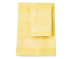 Filet - Set de serviettes avec invité 100% éponge de coton teinte unie avec insert en toile Aïda à broder - Jaune