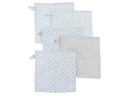 Roba Organic Lil Planet Lot de 5 gants de toilette en mousseline et coton bio Bleu clair/bleu ciel 25 x 25 cm