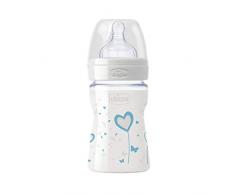 Chicco Biberon en Verre + Flux Tétine Normal en Silicone 150 ml 0+ Mois