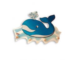 Dida - Porte-Manteaux Enfant – Baleine - Porte Manteau Mural en Bois pour Chambres denfant et bébé avec des Animaux Marins