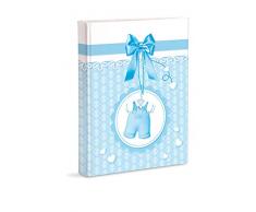 Mareli Album photo, bleu ciel, naissance enfant, avec journal, 23 x 30 cm, 56 pages blanches et 4 pages journal personnalisables, pages en carton épais et résistant intervallées par Pargamino