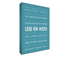 Little Helper lvdp1216–07 G Feel Good Art Décoration murale sur une toile épaisse dans un styleLiebe ZU Typographie moderne tiefst (Love profondément – Texte allemand), 40 x 30 cm, bleu pétrole