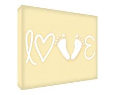 Feel Good Art Diamant poli/Souvenir pour bébé Symboliquement pour la chambre de bébé en design mignon (15 x 21 x 2 cm, Taille L, crème, Love avec bébé empreintes)