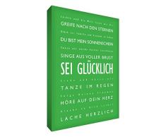 Little Helper bh1216–21 g/nv Feel Good Art Décoration murale sur une toile épaisse dans un styleSEI Glücklich (Be Happy Typographie moderne – Langue allemand), 40 x 30 cm, vert