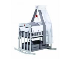 roba Berceau cododo ‘Babysitter 4 en 1’, bois laqué en gris clair, collection Rock Star Baby, utilisable comme cododo, berceau (avec pieds balancelle), petit lit (avec roulettes), banc, avec matelas