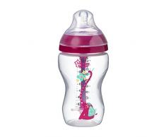 Tommee Tippee Biberon Anti-Colique Avancé, 340 ml, Valve et Tube Anti-Colique avec Technologie Thermosensible, Tétine Souple, Rose et Décoré
