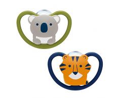 NUK Space sucette, 6-18 mois, silicone, koala et tigre, lot de 2