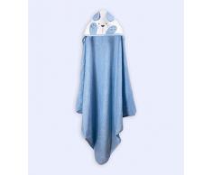 Ti TIN, Cape de Bain pour Bébé, 100x100 cm | Serviette de Bain Douce, Confortable, Absorbante - 90% Coton 10% Polyester - Tissu Éponge - Motif Lapin - Couleur Bleu et Blanc - 340g/m²