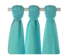 XKKO bmb07 0028 A Lot de 3 couches à langer, allaiter, comme tapis ou couverture légère, couches en bambou 70 x 70 cm, Turquoise