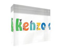 Little Helper Se sentir bon Art Bloc en Bois Blanc / Accessoire de Chambre de Bébé / Cadeau Nouveau-né ou Baptême - Nom du Garçon, KENZO - 7 x 5