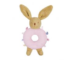 TROUSSELIER - Doudou Anneau Hochet - Lapin - 22 cm de haut - Moderne Chic - Idéal Cadeau de Naissance - Lavable en Machine - Colori Rose