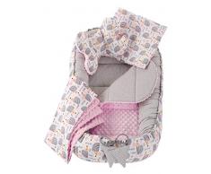 Réducteur de Lit 5 éléments bébé Cocon 90x50cm nouveau-né 100% Coton Baby nest Medi Partners couverture insérer coussin, Hérissons avec Rose Clair