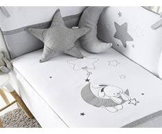 pirulos 27713120 – Couette, protecteur et coussin Motif lune, 72 x 142 cm, blanc et gris