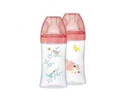 Dodie – 3700763536675 Lot de 2 Biberons Anti-Colique Sensation+, Jardin, 270 ml, 0-6 mois, Tétine Plate, Débit 2 Rose/Bleu Pastel