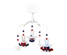 TROUSSELIER - Mobile Musical - Ange Lapin Héro & Pirate - Musique Lullaby de Brahms - Moderne Chic - Idéal Cadeau de Naissance - Facile à Installer - Colori Bleu