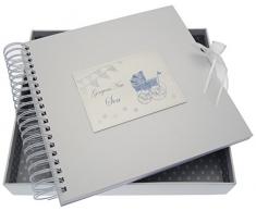 White Cotton Cards Carte son fils/livre de mémoire (Bleu Landau et fanions)