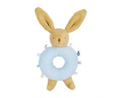 TROUSSELIER - Doudou Anneau Hochet - Lapin - 22 cm de haut - Moderne Chic - Idéal Cadeau de Naissance - Lavable en Machine - Colori Bleu