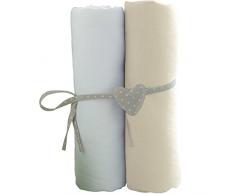 Babycalin Lot de 2 Draps Housse Blanc/Ecru 70 x 140 cm
