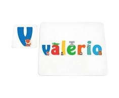 Little Helper LHV-VALERIO-COASTERANDPLACEMAT-15IT Dessous de verre et sets de table avec finition brillante, personnalisés pour garçons, nom Valerio, multicolore, 21 x 30 x 2 cm