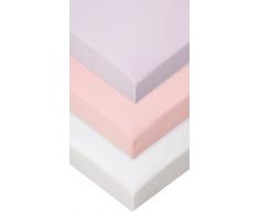 Lot de 3 Draps housse Coton pour lit Bébé 60x120 rose blanc parme