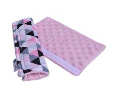 Rembourrage de ceinture pour voiture 17 x 22 cm bébé 100% coton Minky Medi Partners Double face Ceinture de sécurité pour voiture sport Poussette écorchure (triangles roses avec minky rose clair)