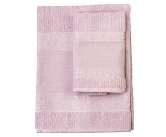 Filet - Set de serviettes avec invité 100% éponge de coton teinte unie avec insert en toile Aïda à broder - Rose