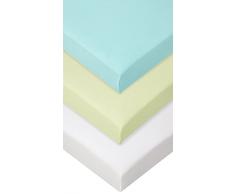 Lot de 3 Draps housse Coton pour lit Bébé 70x140 anis blanc turquoise