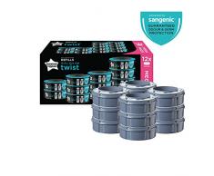 Tommee Tippee Recharges de Poubelle à Couches pour Twist & Click et Sangenic TEC, Protection Anti-Odeur et Anti-Germe Garantie, Lot de 12
