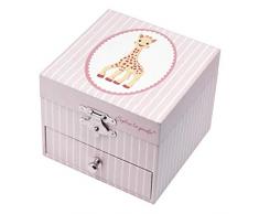 TROUSSELIER - Sophie la Girafe - Boîte à Bijoux Musicale - Idéal Cadeau Jeune Fille - Phosphorescent - Brille dans la nuit - Musique La Vie en Rose dEdith Piaf - Colori Rose