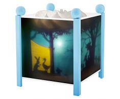 TROUSSELIER - Gédéon le Lapin - Veilleuse - Lanterne Magique - Idéal Cadeau Enfant - Dessin animé - Lumière rassurante - Couleur Bois Bleu - Ampoule 12V 10W inclue - Prise Elec. EU