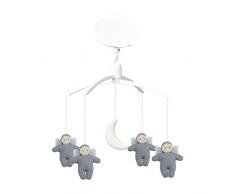 TROUSSELIER - Mobile Musical - Anges - Tissu en Lin - Musique Lullaby de Mozart - Classique Chic - Idéal Cadeau de Naissance - Facile à Installer - Colori Bleu Gris