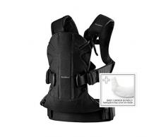 BABYBJÖRN Porte-Bébé One, Cotton Mix, Noir avec Bavoir Blanc