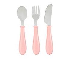 BÉABA Set de 3 Couverts Enfant dApprentissage en Inox, Old Pink