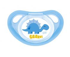 Lulabi Dinosaures Sucette Orthodontique en Silicone, 6 Mois, Bleu Ciel