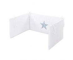 Babybay 410829 Tour de lit denfants en piqué, Blanc avec Application Bleu Ciel et détoiles Blanches, Multi Color, Taille Unique