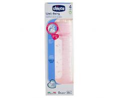 Chicco Biberon de couleur Wellness, Silicone, Flux Rapide, 330 ml, Modèles assortis, 1 pièce