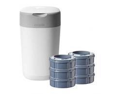 Tommee Tippee Poubelle à Couches Twist & Click Sangenic Tec Starter-Set, Protection Anti-Odeur Et Anti-Germe Garantie, 6x Recharges, Couleur Blanche
