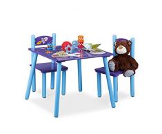 Relaxdays Ensemble table et chaises pour chambre denfants en bois FUNNY tons bleus violets