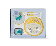 Sterntaler Coffret vaisselle Zoo Câlin, Assiette, Bol, Cuillère, Fourchette, Tasse, Âge : à partir de 6 mois, Vert/Jaune