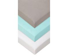 Lot de 3 draps housse Coton - 40x80 / 40x90 - gris blanc turquoise