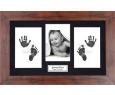 Anika-Baby BabyRice Kit empreintes de pieds et mains de bébé avec impression noire sans encre/cadre effet acajou avec support noir