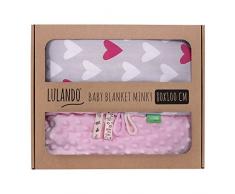 LULANDO Couverture MINKY 80x100 cm, couette, couverture pour poussette, réversible, pour journées fraîches, 100 % coton, anti-allergique, certificat Oeko-Tex, Couleur: Rose - Cœurs