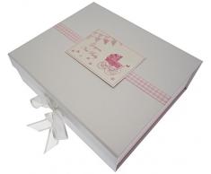 Nouveau bébé, grande boîte souvenir, motif landau rose & fanions