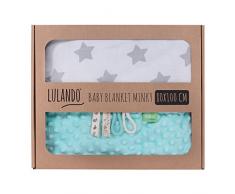 LULANDO Couverture MINKY 80x100 cm, couette, couverture pour poussette, réversible, pour journées fraîches, 100 % coton, anti-allergique, certificat Oeko-Tex, Couleur: Menthe - Étoiles grises