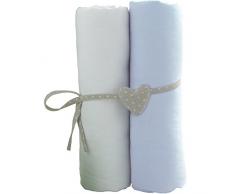 Babycalin - lot de 2 draps housse Blanc/Bleu ciel - 70x140 cm