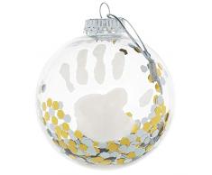 Baby Art My Christmas Fairy Boule de Noël avec kit empreintes de bébé, décoration de Noël personnalisable avec empreinte mains et pieds de bébé, transparente avec paillettes couleur or