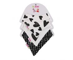 Minene biologique de bave cœurs et pois Bandana Bavoirs, Noir/blanc, Lot de 4
